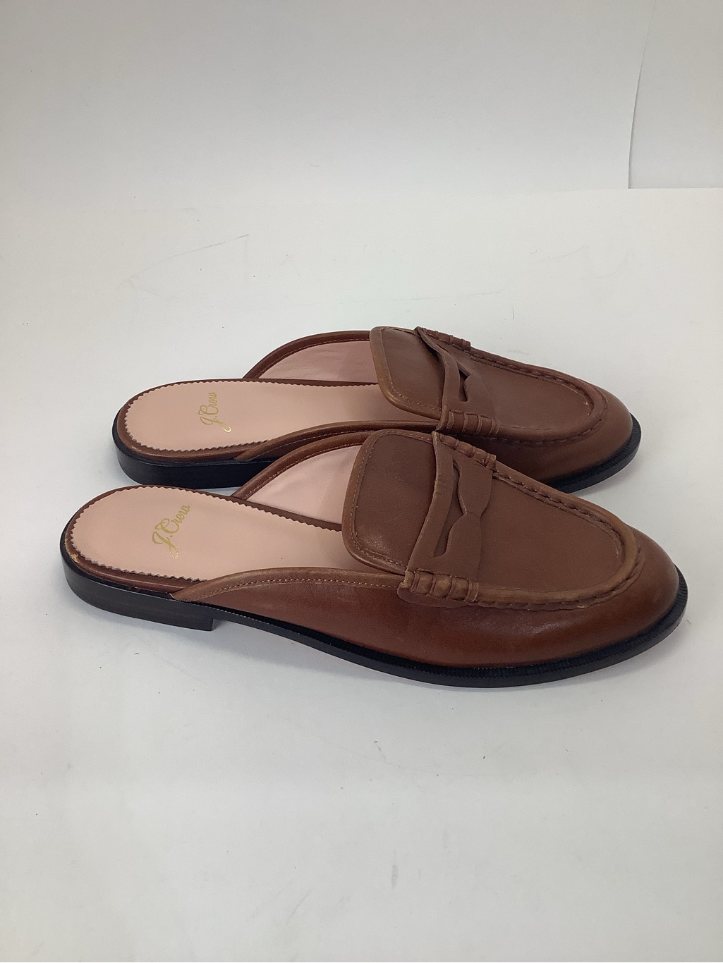 J Crew Women's Brown Leather Penny Loafer Mules Size 8